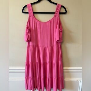 Chic Soul Vibrant Pink Tiered Mini Dress